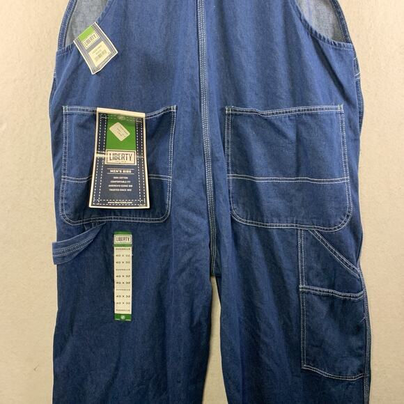 Liberty Mens 40x32 Bib Overalls Blue Rigid Denim Carpenter Cotton Workwear Farm - Picture 5 of 8